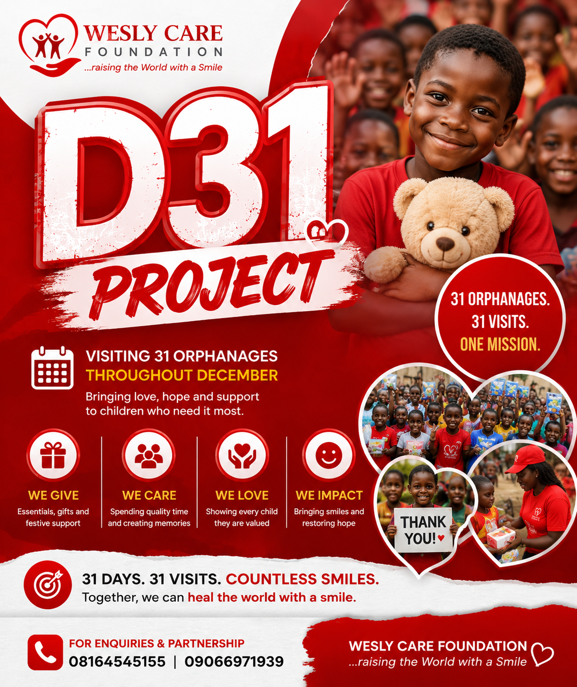 Wesly Care Foundation Launches D31 Project to Reach 31 Orphanages This December